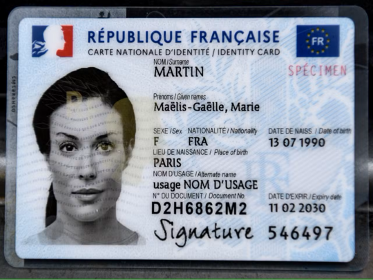 SPECIMEN DE CARTE D IDENTITE